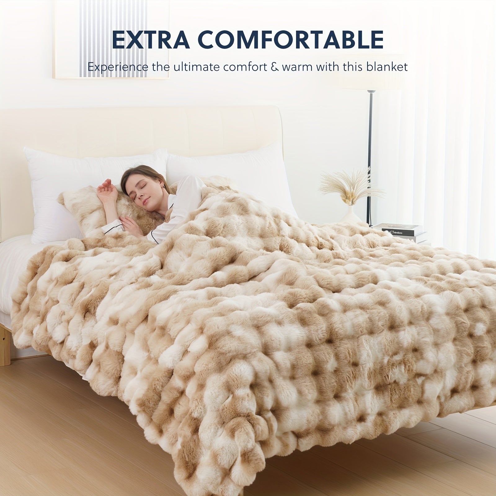 1PC Faux Rabbit Fur Queen Blanket For Bed, Thick & Warm Bed Blankets For Winter, Soft Cozy Fluffy Decorative Blankets For Living Room, Bedroom, Heavy Furry Luxury Blanket Gifts